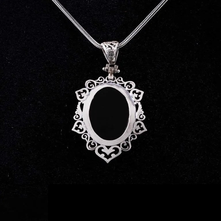 Handmade Black Aqeeq Silver Pendant