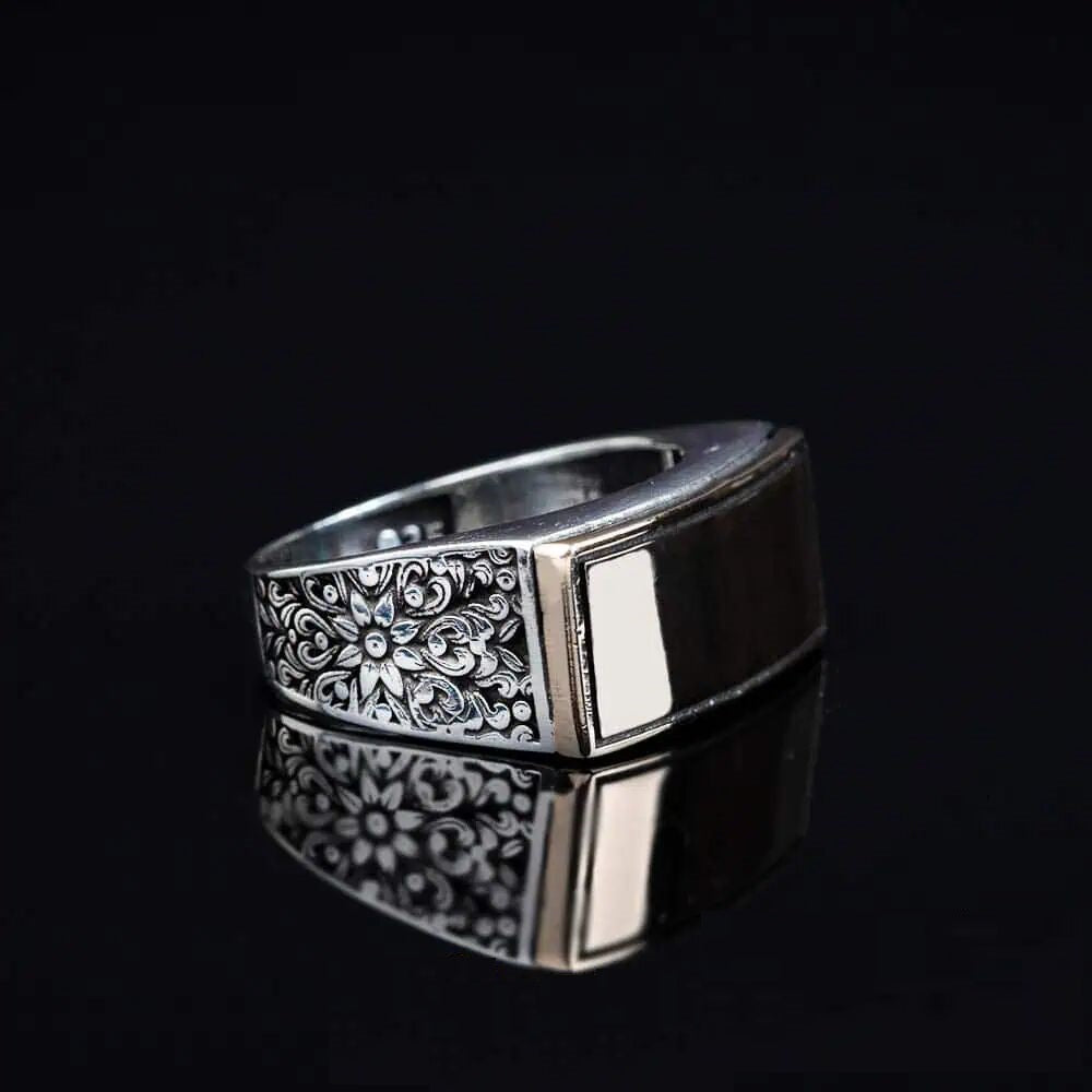 Hand Engraved Stoneless Plain Bronze & Silver Ring