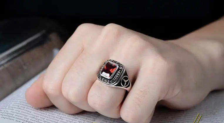 Car Logo Red Zircon Silver Ring for Mercedes-Benz