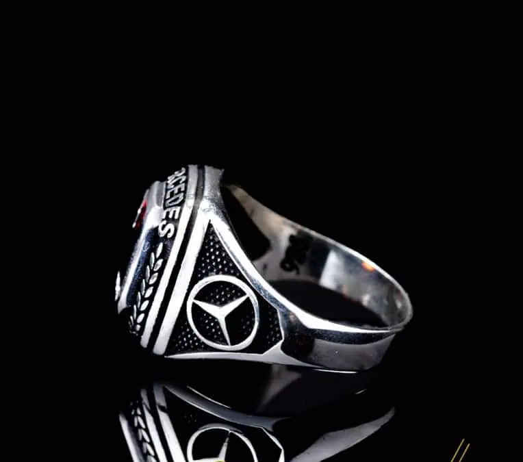 Car Logo Red Zircon Silver Ring for Mercedes-Benz