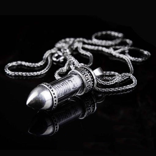Bullet Cylinder Glass Taweez Silver Necklace
