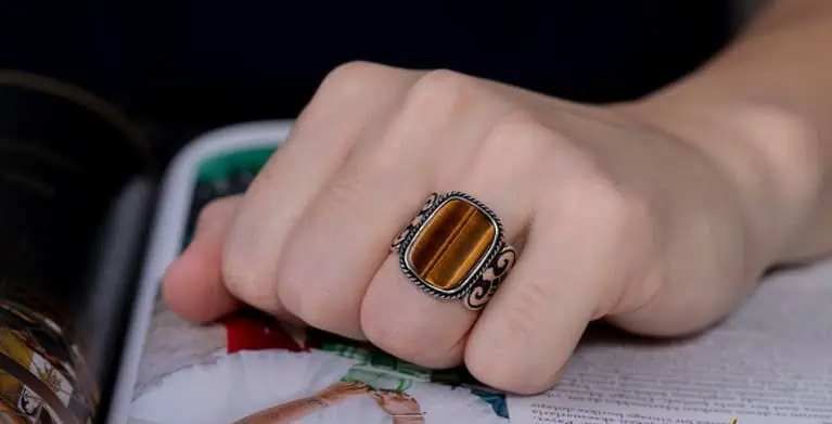 Brown Tiger’s Eye Rectangle Spear Silver Ring