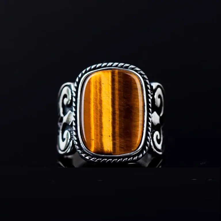 Brown Tiger’s Eye Rectangle Spear Silver Ring