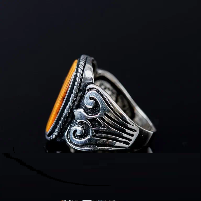 Brown Tiger’s Eye Rectangle Spear Silver Ring