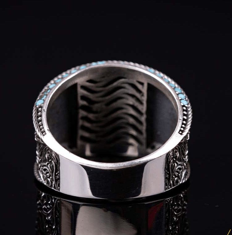 Bronze Crescent Star Micro Turquoise Detailed Silver Ring