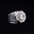 Crescent Star Hand Engraved Exclusive Silver Ring