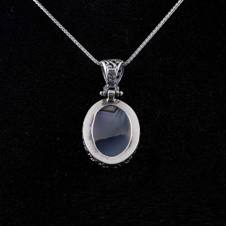 Rare Yemeni Aqeeq Oval Silver Pendant