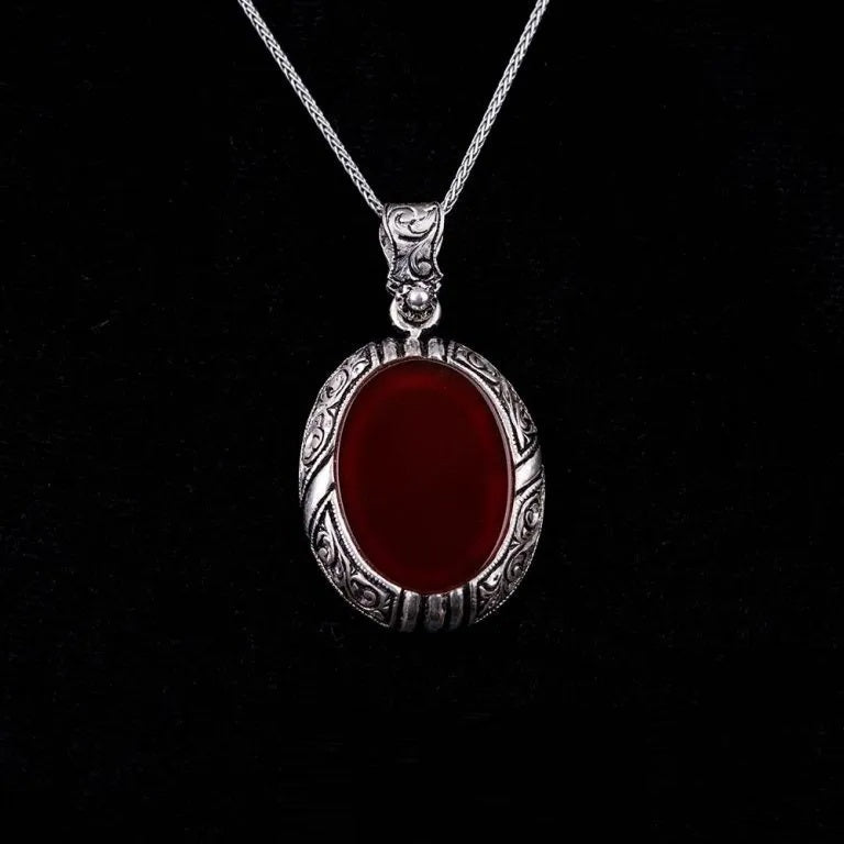 Red Yemeni Aqeeq Flat Hand Engraved Pendant