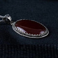 Red Yemeni Aqeeq Oval Silver Pendant