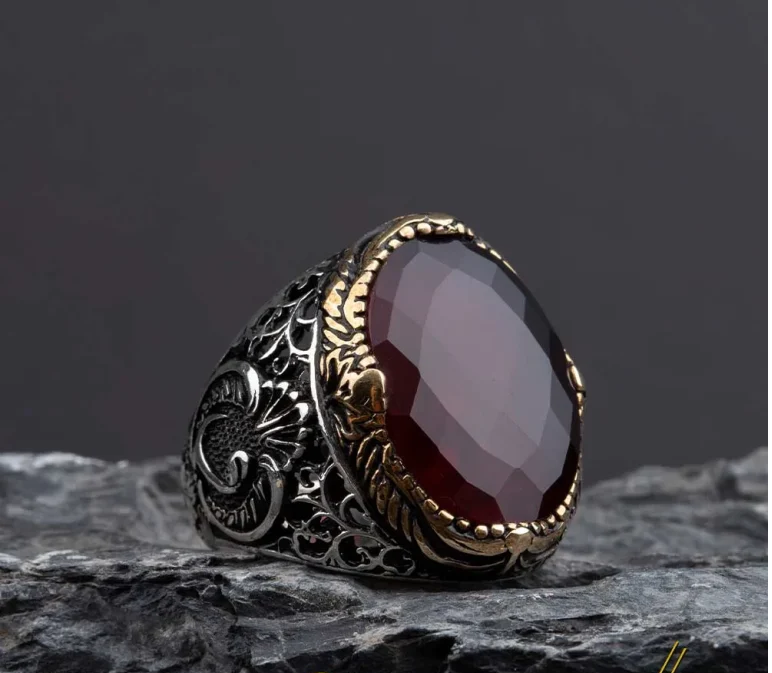 Red Zircon Classic Silver Men Ring