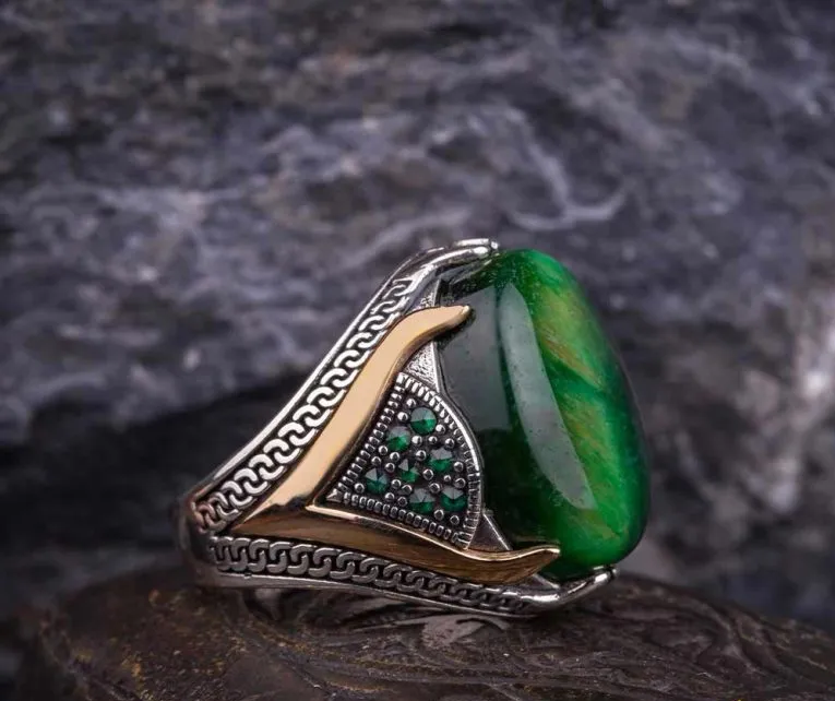 Rectangle Tiger’s Eye Knitted Silver Men Ring