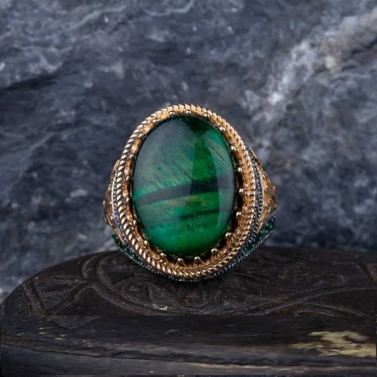 Royal Collection Green Tiger’s Eye Silver Ring No2