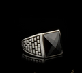 Square Faceted Cut Black Zircon Classic Silver Men Ring