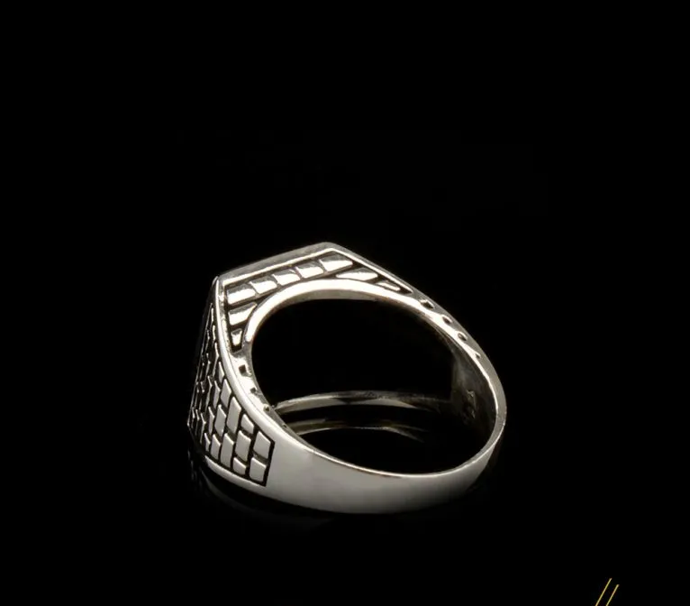 Square Faceted Cut Black Zircon Classic Silver Men Ring