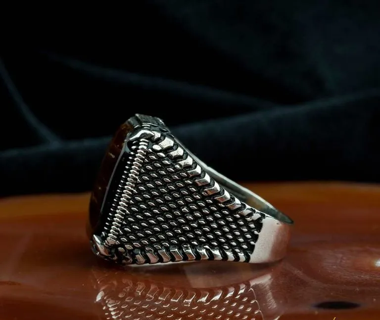 Square Tiger’s Eye Classic Silver Ring