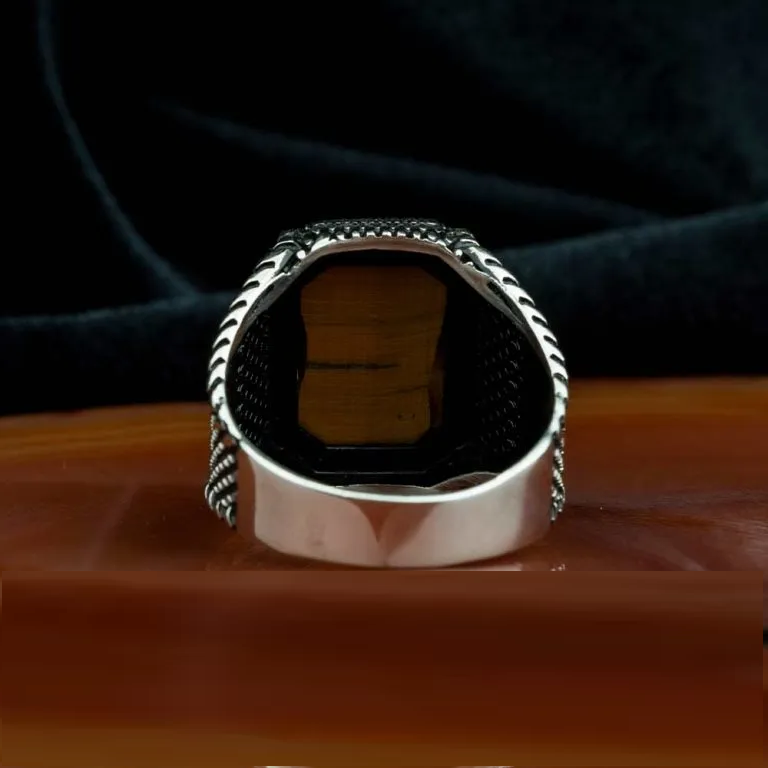 Square Tiger’s Eye Classic Silver Ring