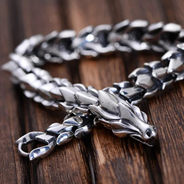 Sterling Silver Dragon Amulet Chain Bracelet