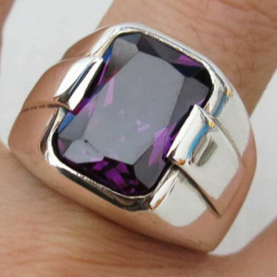 Amethyst with Simple Stone 925 Sterling Silver Mens Ring