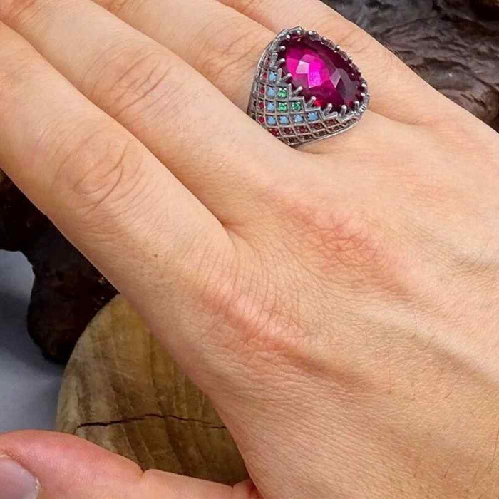 Art of Pinning Multi Stone Luxury 925 Sterling Silver Mens Ring