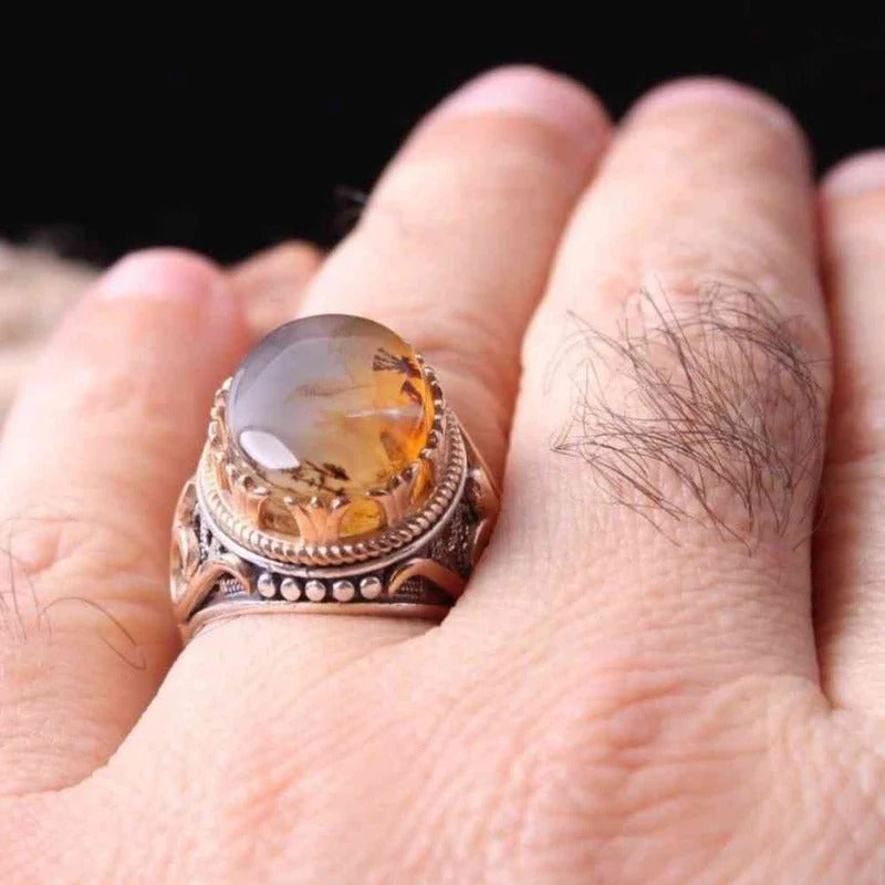 Authentic Yemeni Agate Stone Handmade 925 Sterling Silver Mens Ring