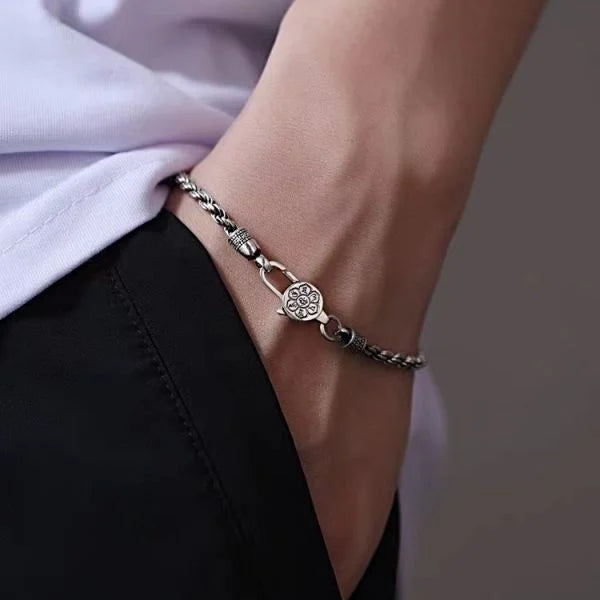 Sterling Silver Fortune Cross Vajra Pestle Hemp Rope Braid Bracelet