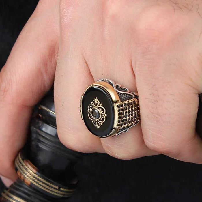 Black Onyx Multi Stones 925 Sterling Silver Popular Mens Ring