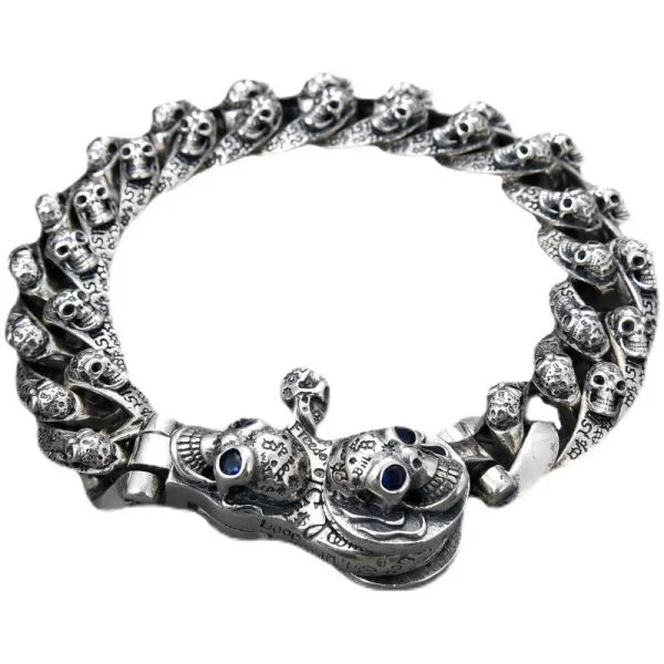 Sterling Silver Dark Hip-Hop Skull Bracelet