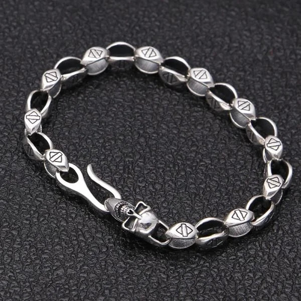 Sterling Silver Vintage Skulls Link Chain Bracelet