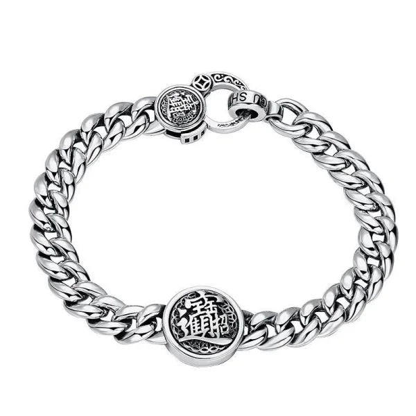 Sterling Silver Ethnic Style Turning Cuban Tank Bracelet