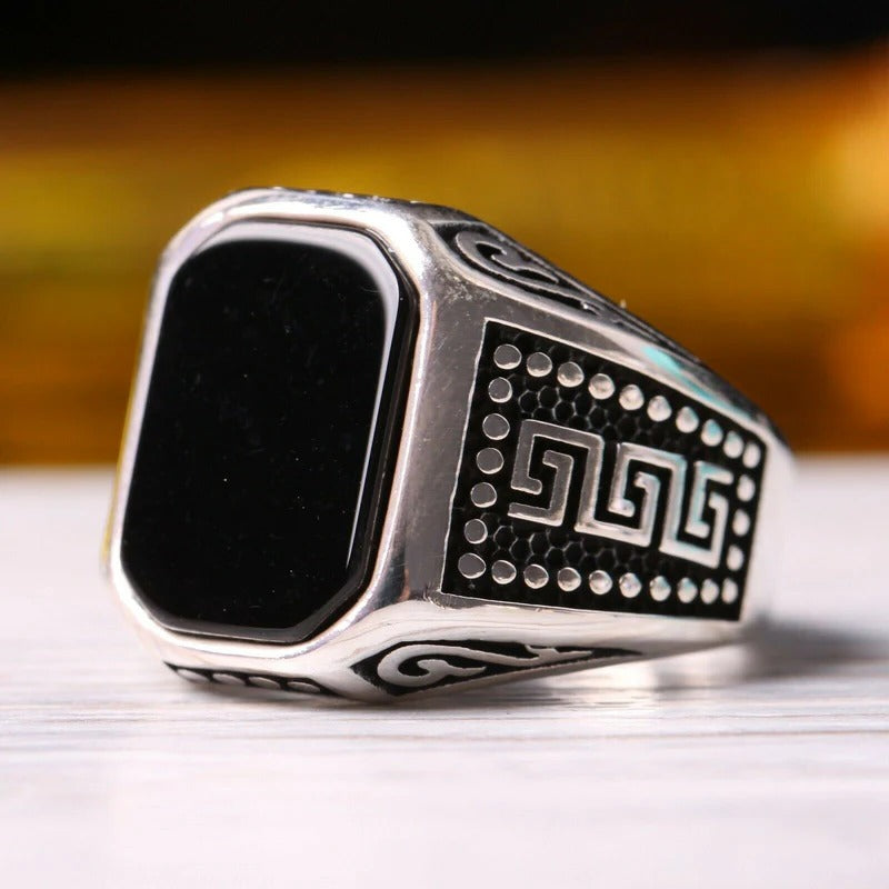 Classic 925 Sterling Silver Black Onyx Stone Mens Ring