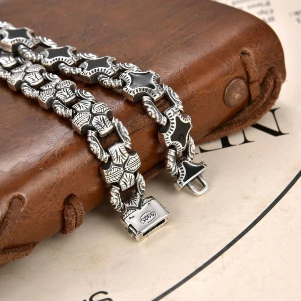 Sterling Silver Vintage Crucifix Flower Heavy Work Bracelet