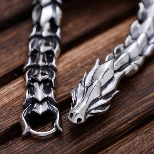Sterling Silver Dragon Amulet Chain Bracelet