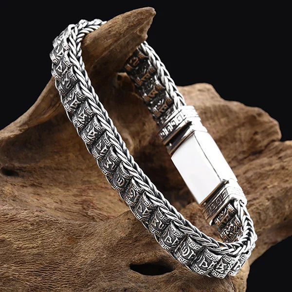 Sterling Silver Buddhist Mantra Prayer Wheels Bracelet