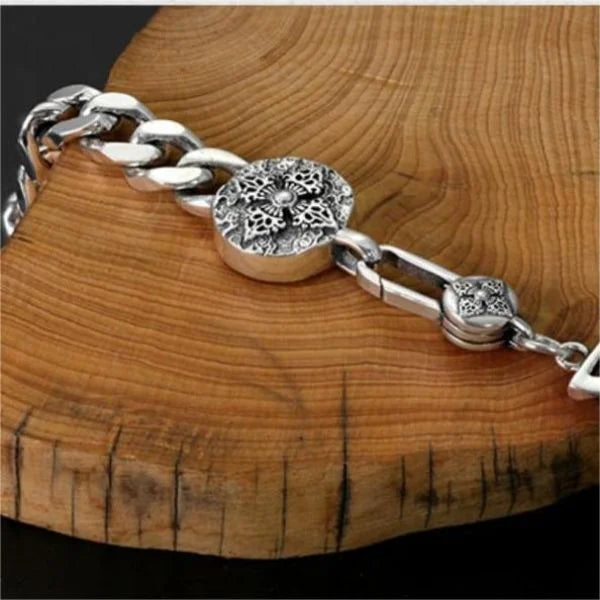 Sterling Silver Vajra Pestle round sign Bracelet