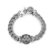 Sterling Silver Rotatable Tiger Head Curb Chain Bracelet