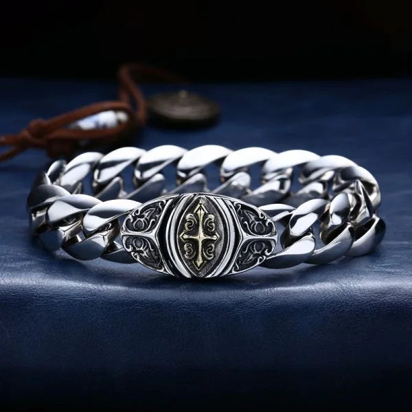 Sterling Silver Punk Cross Flower Bracelet