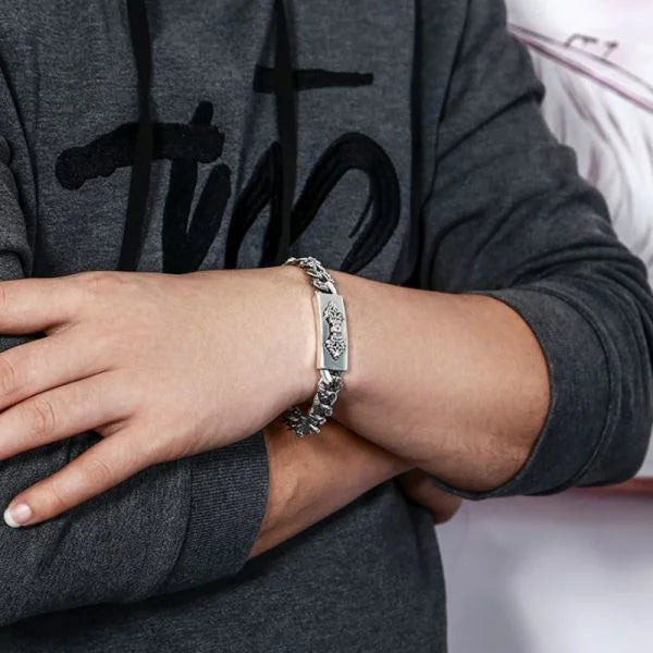 Sterling Silver Auspicious Six Character Truth Vajra and Pestle Bracelet