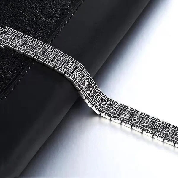 Sterling Silver Buddhist Mantra Chain Bracelet