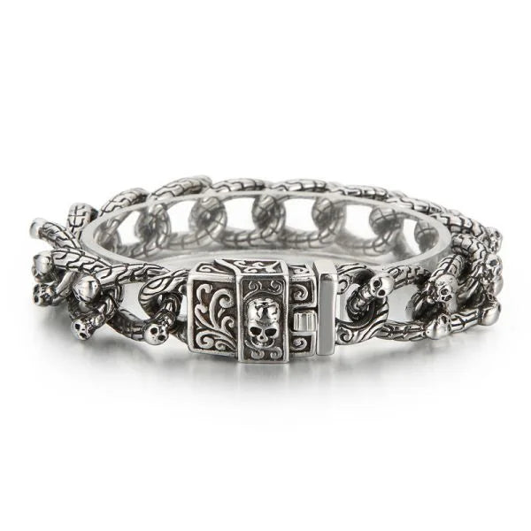 Sterling Silver Punk Skull Twist Bracelet