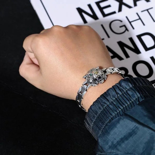 Sterling Silver Tiger Head Chain Bracelet